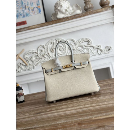 Borsa Hermès Birkin 25cm/30cm bicolore pelle Togo Bianco/Blu