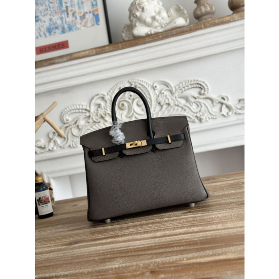 Borsa Hermès Birkin 25cm/30cm bicolore pelle Togo Etoupe/Nero