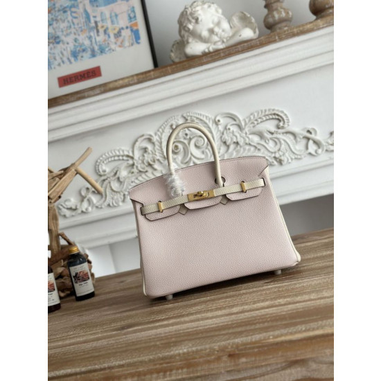 Borse Firmate Replica Hermès Birkin 25cm/30cm bicolore pelle Togo Rosa/Bianco