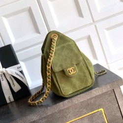 Replica di lusso Borse Chanel 25 Mini Hobo AS5631 pelle di vitello scamosciata Verde Imitazioni Cloni Borse Chanel 25 Mini Hobo AS5631 pelle di vitello scamosciata Verde firmate