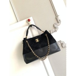 Borsa shopping Chanel 25A piccola stile Hobo AS5634 scamosciata/agnello Nero