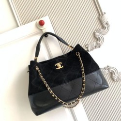 Cloni Borsa shopping Chanel 25A piccola stile Hobo AS5634 scamosciata/agnello Nero firmate