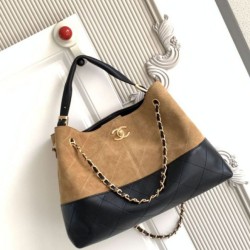 Cloni Borse Replica shopping Chanel 25A piccola stile Hobo AS5634 scamosciata/agnello Marrone/Nero firmate