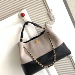 Cloni Borse Firmate Replica shopping Chanel 25A piccola stile Hobo AS5634 scamosciata/agnello Grigio/Nero firmate