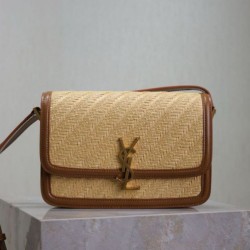 Cloni Borse Firmate Replica media YSL Saint Laurent Solferino 23CM rafia mattone naturale firmate