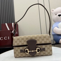 Cloni Borse Firmate Replica a tracolla media Gucci Horsebit Ristretto A0020Y marrone firmate