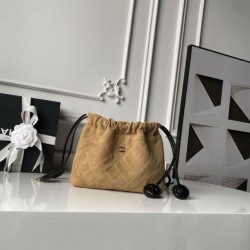 Cloni Borsa a secchiello Chanel AP5317 con coulisse scamosciata marrone firmate