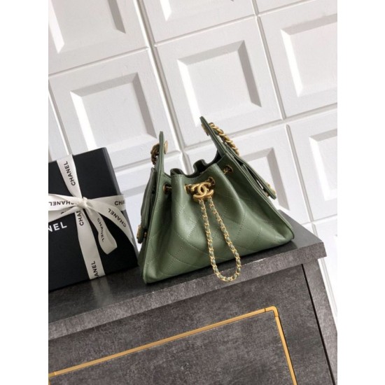 Borse Replica a secchiello/a spalla Chanel 25 piccola AS5631 pelle trapuntata caviar Verde
