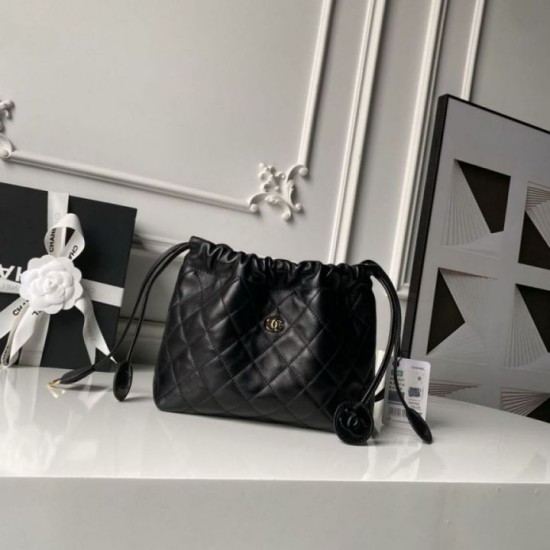 Borsa a secchiello trapuntata Chanel 26s con coulisse AP5317 Nero