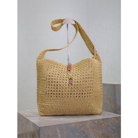 Borsa hobo YSL Saint Laurent Le 5 &agrave; 7 in rafia Naturale