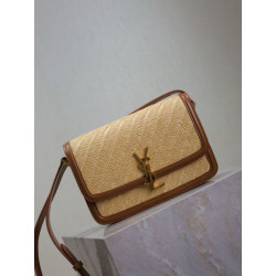Borse Firmate Replica media YSL Saint Laurent Solferino 23CM rafia mattone naturale