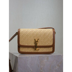 Borse Firmate Replica media YSL Saint Laurent Solferino 23CM rafia mattone naturale