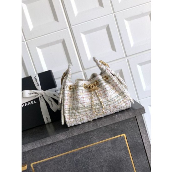 Borse Chanel 25 piccola Hobo tweed multicolore AS5631 bianca