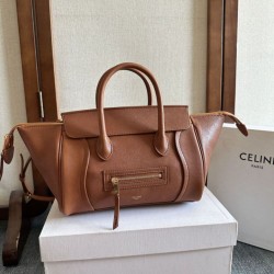 Cloni Borsa tote a spalla media Luggage Celine morbida pelle di agnello lucida marrone firmate