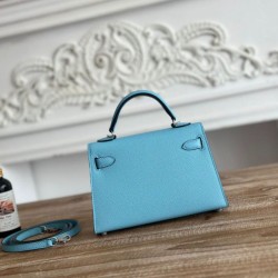 Replica di lusso Borsa Hermes Mini Kelly II Sellier Epsom Azzurro chiaro Imitazioni Cloni Borsa Hermes Mini Kelly II Sellier Epsom Azzurro chiaro firmate