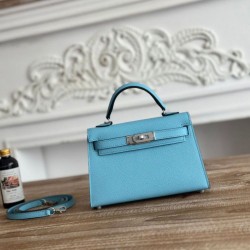 Cloni Borsa Hermes Mini Kelly II Sellier Epsom Azzurro chiaro firmate