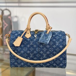 Cloni Borsa Louis Vuitton Speedy Soft 30 Monogram Denim M14430 Blu firmate