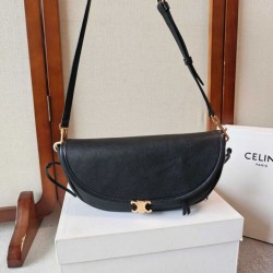 Imitazioni borse griffate Celine Halfmoon piccola morbida Triomphe Nero