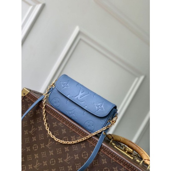 Qualità superiore replica Portafoglio LV con catena Ivy M27755 Blu