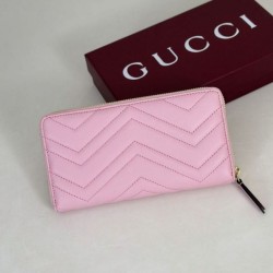 Cloni Portafoglio Gucci GG Marmont trapuntato con cerniera 443123 Rosa firmate