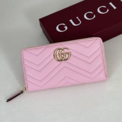 Cloni Portafoglio Gucci GG Marmont trapuntato con cerniera 443123 Rosa firmate