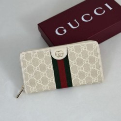 Cloni Pari all'originale replica imitazione Portafoglio Gucci Ophidia GG Supreme con cerniera 838484 beige firmate