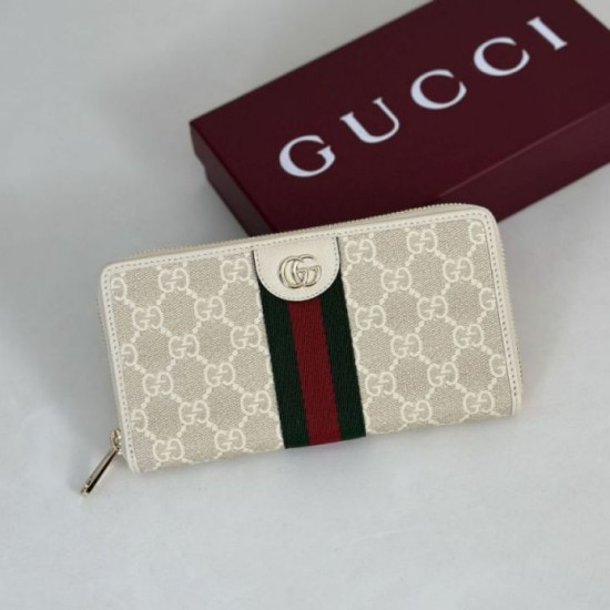 Pari all'originale replica imitazione Portafoglio Gucci Ophidia GG Supreme con cerniera 838484 beige
