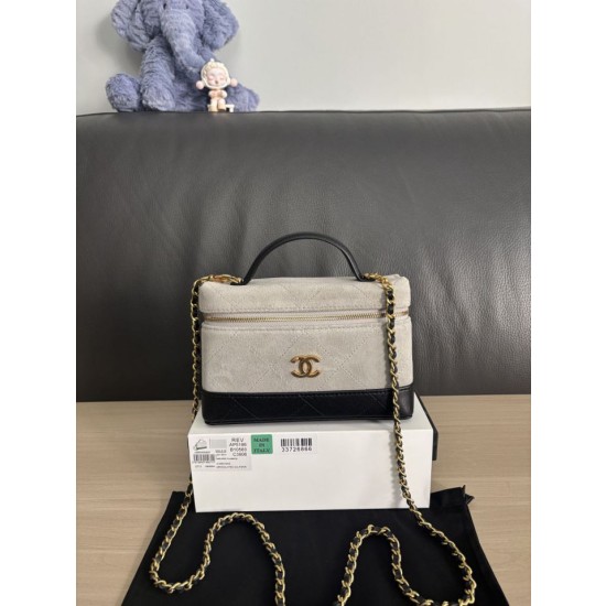 Borse Chanel 26P Vanity con catena AP5186 scamosciata di vitello grigia