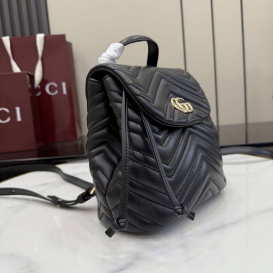 Replica di lusso Zaino Gucci Mini GG Marmont matelassé a chevron Nero Imitazioni Cloni Zaino Gucci Mini GG Marmont matelassé a chevron Nero firmate