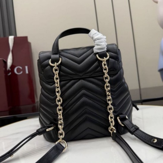 Replica di lusso Zaino Gucci Mini GG Marmont matelassé a chevron Nero Imitazioni Cloni Zaino Gucci Mini GG Marmont matelassé a chevron Nero firmate