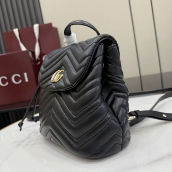 Replica di lusso Zaino Gucci Mini GG Marmont matelassé a chevron Nero Imitazioni Cloni Zaino Gucci Mini GG Marmont matelassé a chevron Nero firmate