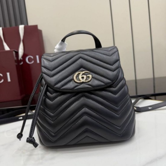 Replica di lusso Zaino Gucci Mini GG Marmont matelassé a chevron Nero Imitazioni Cloni Zaino Gucci Mini GG Marmont matelassé a chevron Nero firmate