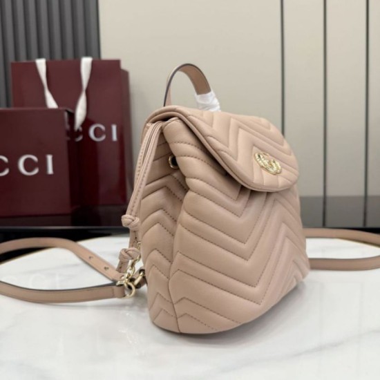 Replica di lusso Zaino Gucci Mini GG Marmont matelassé a chevron Rosa Imitazioni Cloni Zaino Gucci Mini GG Marmont matelassé a chevron Rosa firmate