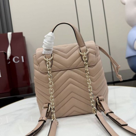 Replica di lusso Zaino Gucci Mini GG Marmont matelassé a chevron Rosa Imitazioni Cloni Zaino Gucci Mini GG Marmont matelassé a chevron Rosa firmate