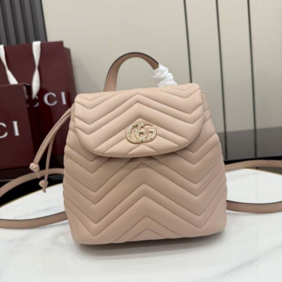 Replica di lusso Zaino Gucci Mini GG Marmont matelassé a chevron Rosa Imitazioni Cloni Zaino Gucci Mini GG Marmont matelassé a chevron Rosa firmate