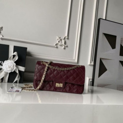Borsa Chanel Reissue 2.55 26S pelle rugosa/gonfia Double Flap A37586 Borgogna
