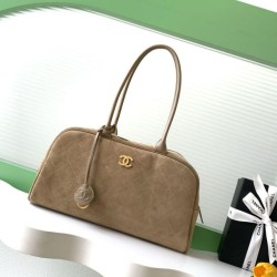 Cloni Borsa Chanel 26S Maxi Bowling AS6211 scamosciata di vitello beige scuro firmate