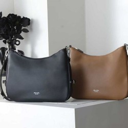 Cloni Borsa a tracolla grande Prada Fold 1BC288 Nera/Marrone firmate
