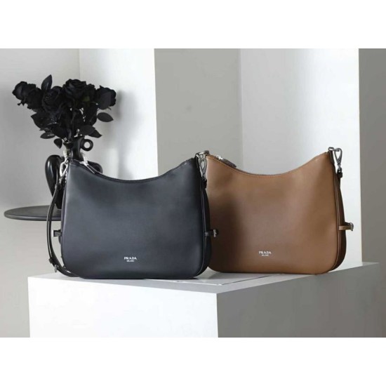 Borsa a tracolla grande Prada Fold 1BC288 Nera/Marrone