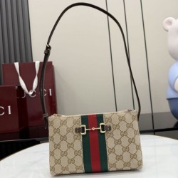 Borsa Replica 1:1 a tracolla piccola Gucci 867130 Horsebit Web Tela GG marrone