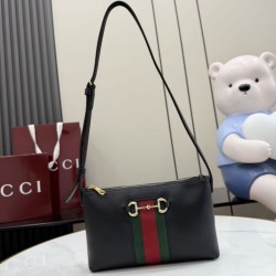 Cloni Borse Imitazioni a tracolla piccola Gucci 867130 Horsebit Web Nero firmate