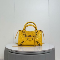 Cloni Replica Perfetta Balenciaga Le City Mini 24cm pelle di agnello stropicciata gialla firmate
