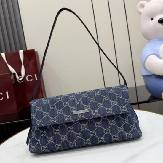 Borse Replica a tracolla media Gucci 874744 Madison Denim GG blu scuro