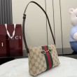 Borsa Replica 1:1 a tracolla piccola Gucci 867130 Horsebit Web Tela GG marrone
