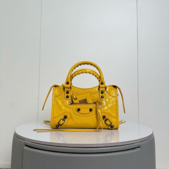 Replica Perfetta Balenciaga Le City Mini 24cm pelle di agnello stropicciata gialla