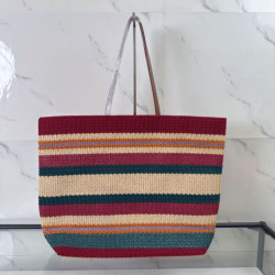Borsa tote a righe rafia Miu Miu 5BG228 lavorata all'uncinetto