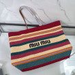 Borsa tote a righe rafia Miu Miu 5BG228 lavorata all'uncinetto Borsa tote a righe rafia Miu Miu 5BG228 lavorata all'uncinetto