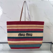Borsa tote a righe rafia Miu Miu 5BG228 lavorata all'uncinetto Borsa tote a righe rafia Miu Miu 5BG228 lavorata all'uncinetto