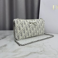 Pochette Dior Oblique Bow Chain S2504 beige/grigio