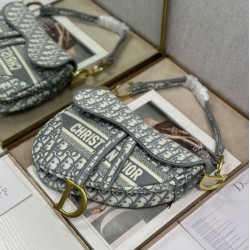 Replica di lusso Borsa 1:1 a tracolla Dior Saddle Oblique ricamata grigia Imitazioni Cloni Borsa Replica 1:1 a tracolla Dior Saddle Oblique ricamata grigia firmate